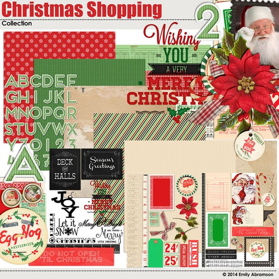 christmas shopping digital scrapbooking kit