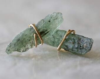Raw Crystal Earrings, Green Kyanite Earrings, Stud Earrings, Tiny Earrings, Crystal Point Earrings