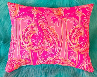 New Pillow made with Lilly Pulitzer Pink Tappin It Back fabric