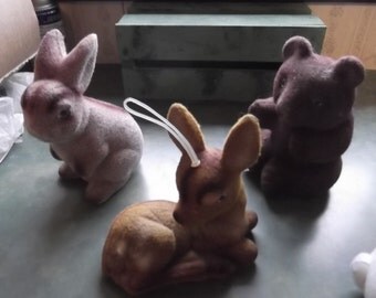Vintage Flocked Animal Banks-Baby Deer Fawn-Small Bear-Decorator Banks-Animal Banks-Childs Banks