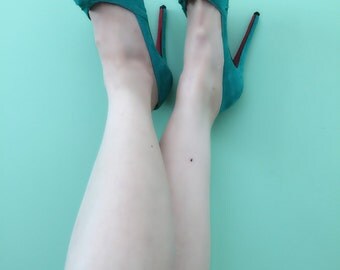 Vintage Christian Louboutin teal suede heels