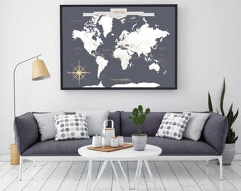 Custom Map, Custom Canvas Map, Custom World Map Art Print, World Custom Push Pin Map, Custom Push Pin World Map // H-I18-1PS AA4 06P OP18