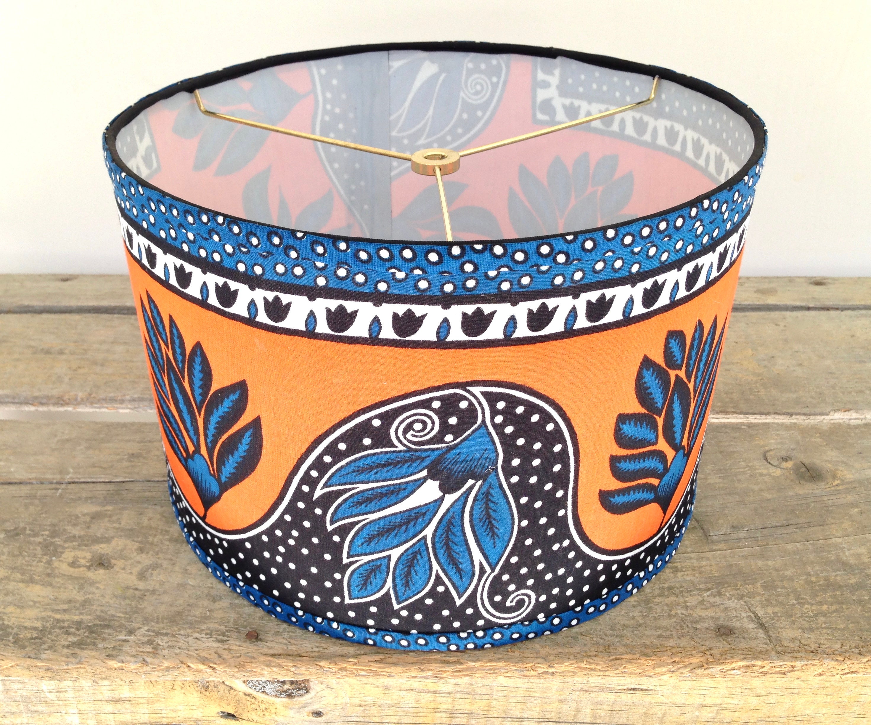 African Drum Lamp Shade Orange and Blue Lampshade 12