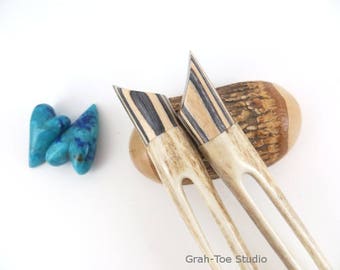 Antler Hair Forks Pair,Antler Hairforks,Grahtoe Studio, Hairfork,Hair fork Antler,Man Bun,Antler hairsticks,Antler fork,Mothers Day Gift