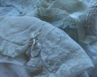 Antique Handmade Bebe Silk Chiffon French Baby or Large Doll Dress Gown
