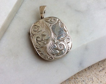 Sterling silver locket engraved locket charm heart jewelry