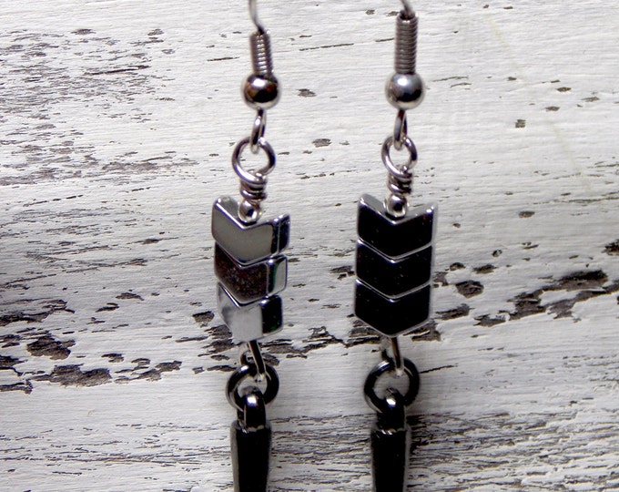 Little Arrow Chevron Earrings Dainty Light Gunmetal Spike Dangle Drop Boho Woodland Jewelry Gift