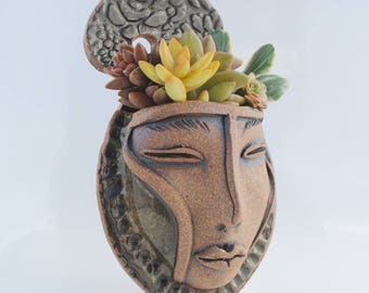 ceramic face planter garden art mask wall planter head planter
