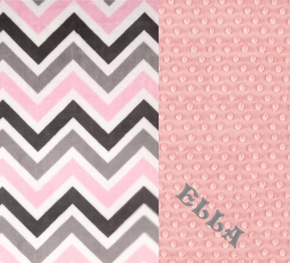 Personalized Baby Blanket Girl // Pink Gray Chevron Minky Blanket // Chevron Baby Blanket // Name Baby Blanket // Baby Shower Gift