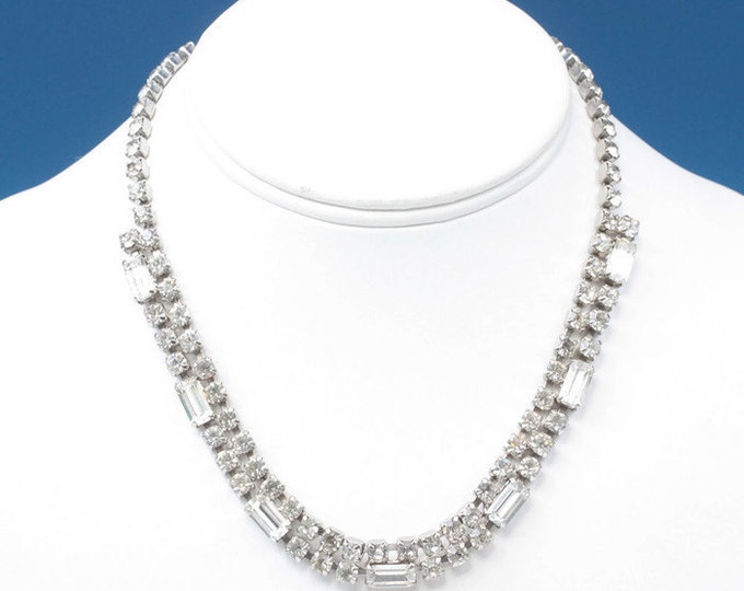 Rhinestone Crystal Wedding Necklace Baguettes and Chatons Special Occasion