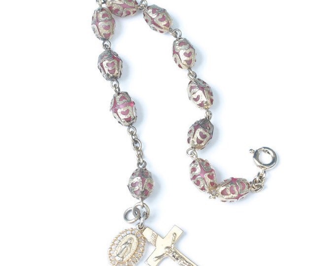 Rosary Chaplet Bracelet Caged Amethyst Glass Beads Vintage