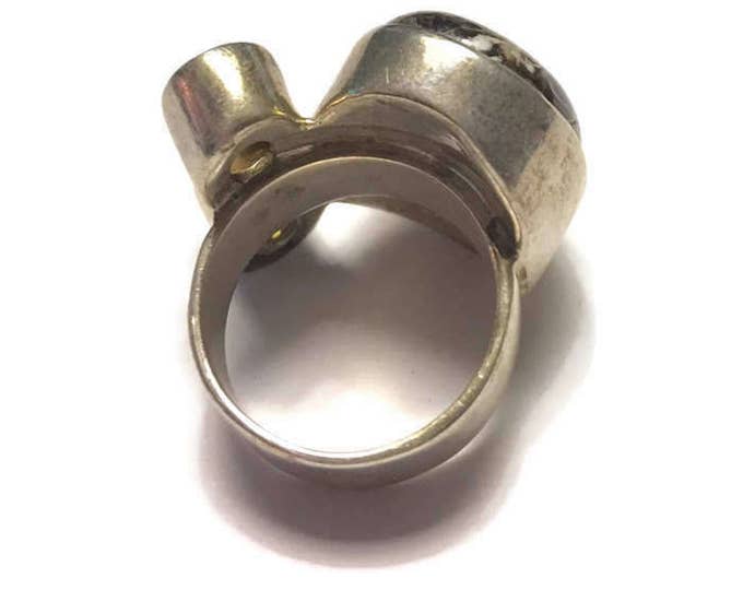 Three Stone Modernist Ring Aryo Ocean Jasper Citrine Topaz Sterling Silver Size 6