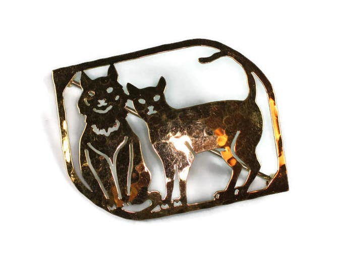 Gold Plated Cats Brooch Pin Hammered Finish Wild Bryde Vintage