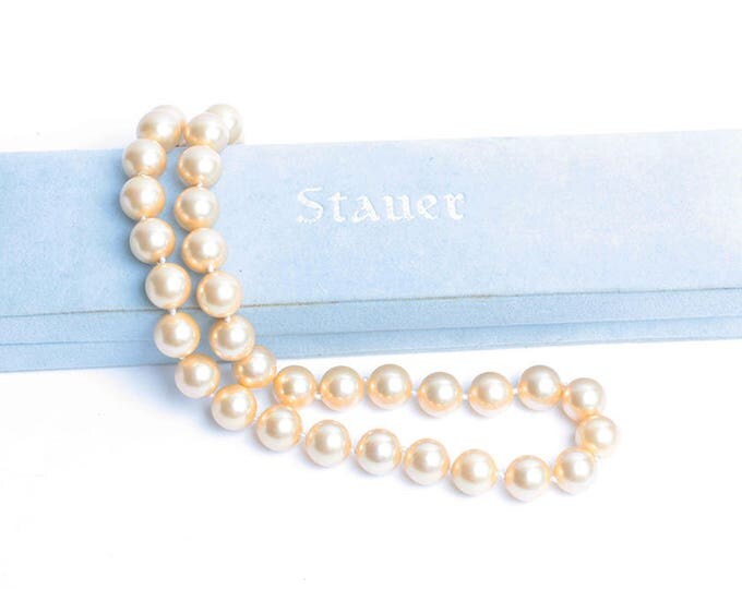 Golden Yellow Faux Pearl Necklace Larger Beads Presentation Box Stauer Vintage