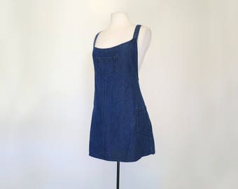 DENIM JUMPER // 90s criss cross strap overall dress