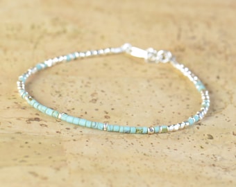 Tiny turquoise and sterling silver beads bracelet.