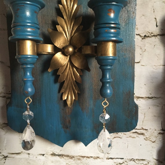 blue candle sconce set of sconces wall candle holders