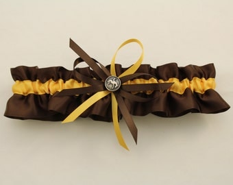 Brown and Gold Satin Wedding Keepsake Garter with Rodeo Charm