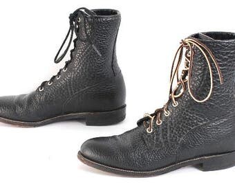 mens size 9.5 JUSTIN black textured leather 80s RUSTIC work boots