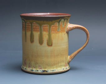 Handmade pottery coffee mug tea cup 16 oz yellow amber tea cup 3881