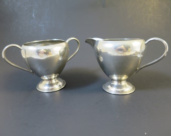 Vintage Pewter Serving Set Creamer Sugar Bowl Solid Pewter Mid Century Style Footed Creamer Sugar Bowl
