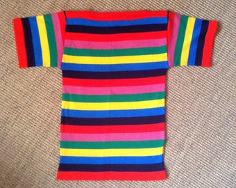 1970s French colorblock stripes shortsleeves sweater Sz S