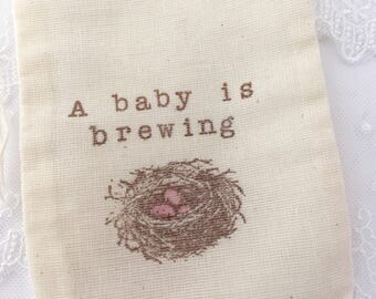 A Baby is Brewing Favor Bags Pink Bird Nest Eggs Tea Party Favor Bags Set of 10