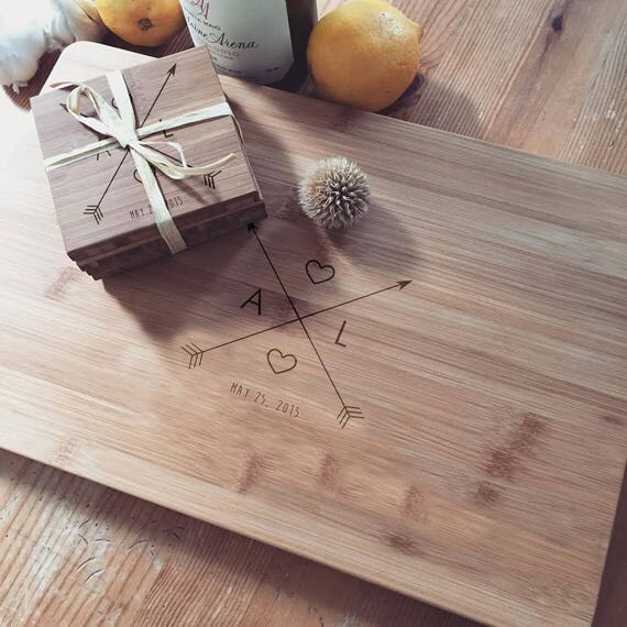 Custom Cutting Board and Engraved Coasters Gift Set