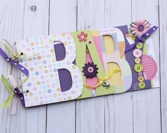 Baby memories scrapbook album, premade scrapbook, word chipboard album, baby shower gift, baby girl, baby photo album, baby guest book