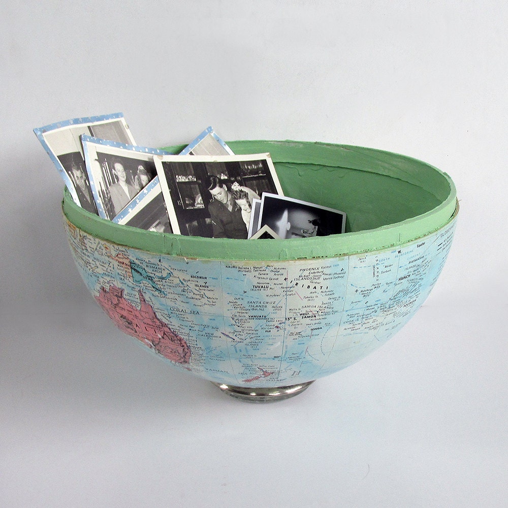 Upcycled Vintage Globe Bowl Repurposed Globe Decorative