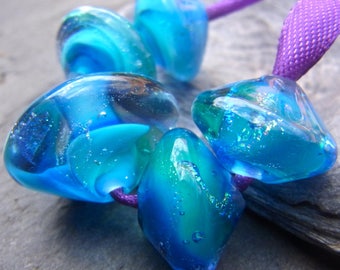 Waves - Handmade Lampwork Bead Set (5) by Anne Schelling, SRA