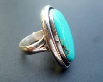 Big Blue Turquoise Statement Ring -Handmade Sterling Silver and Blue Turquoise Statement Ring - Boho Turquoise Ring - Size 9.7
