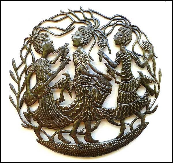 Metal Art 24 Haitian Art. Ladies Dancing Metal Wall