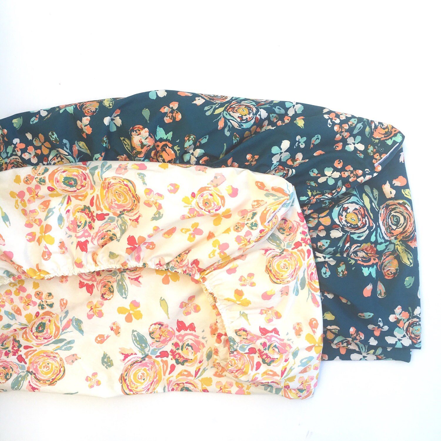 Crib Sheet changing pad cover SWIFTING FLORA WHITE floral