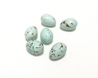 6 Artificial Aqua Blue Green Bird Eggs With Brown Speckles - Artificial Eggs, Faux Eggs, Easter Eggs, Bird Nest, Flower Arrangement, Hat