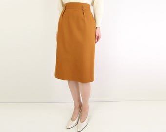 VINTAGE Mustard Pencil Skirt Wool 1980s