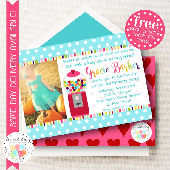Gumball Invitation, Gumball Birthday Invitation, Gumball Party, Girl First Birthday, Girl Birthday, Gumball Invite, Candy Invite, Il_570xn