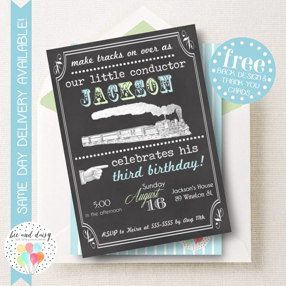 Vintage Train Invitation, Train Birthday Invitation, Train Party, Boy First Birthday, Boy Birthday, Chalkboard Train Invitation Il_570xn