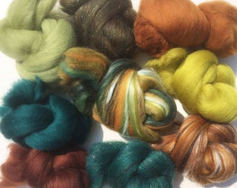 Felting Wools - Merino Wool Tops - Forest pack of 9