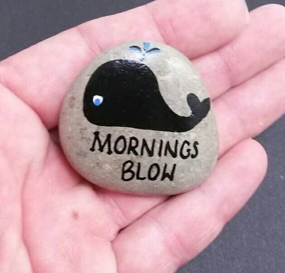 Handpainted stone rock refrigerator mornings