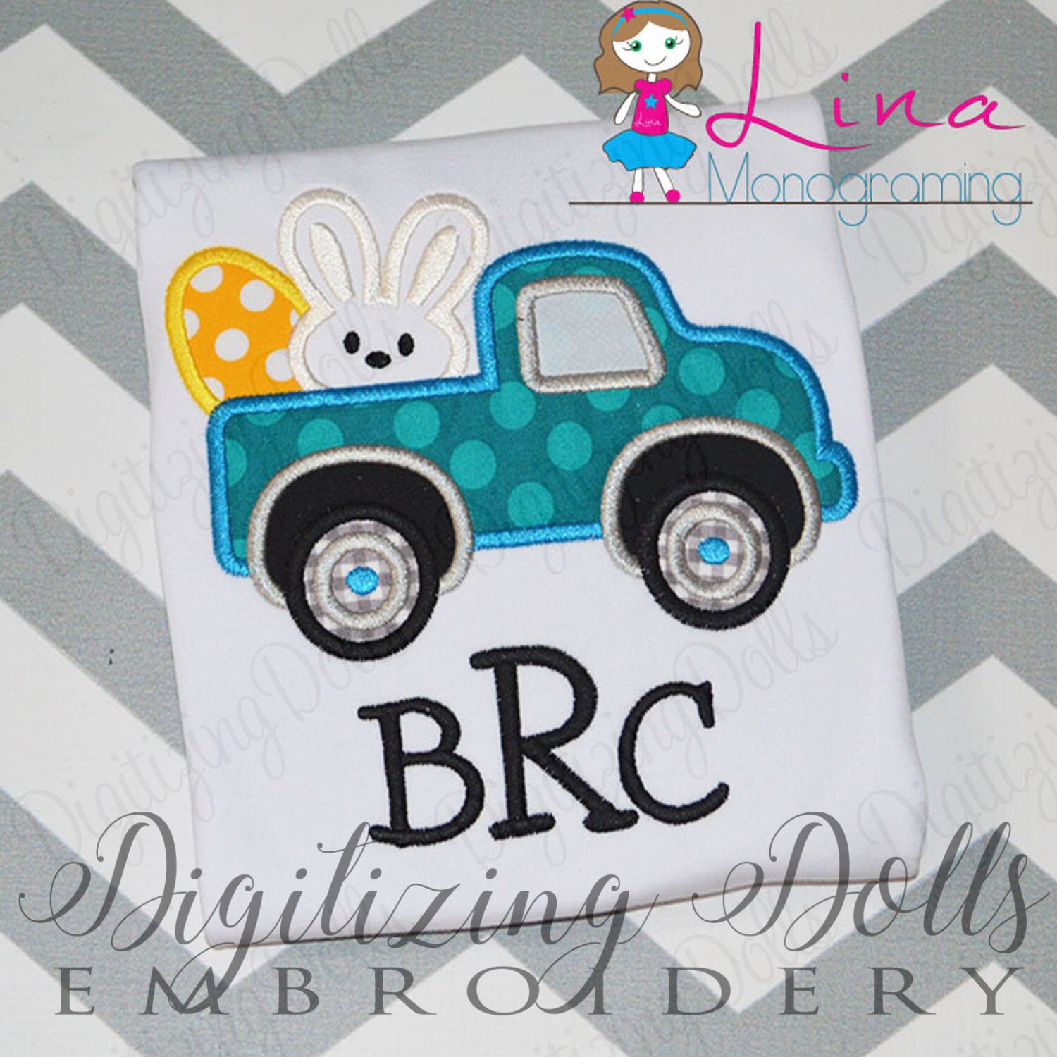 Easter truck applique machine embroidery design digital file
