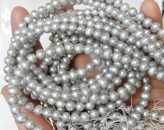 5-6mm beautiful Silver Gray, potato freshwater pearl , FULL STRAND (16 inches)