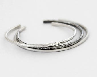Three Minimalist Sterling Silver Cuff Bracelet, Modern silver bracelet