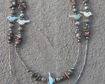 Necklace - Mother of Pearl Carved Birds