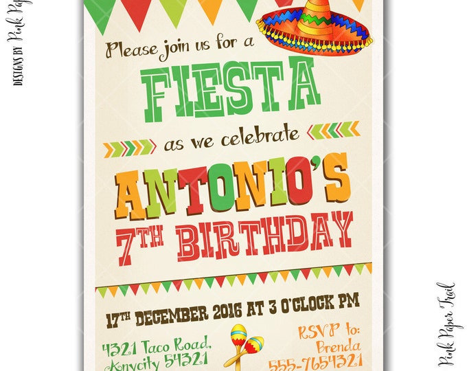 Fiesta Party Invitation, Boy Party, Baby Shower, Little Muchacho, I will customize for you, Printable Invitation