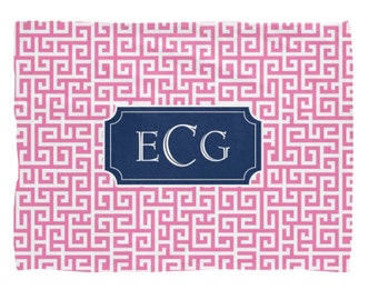 Personalized Blanket, Greek Key Fleece Throw, Monogram Picnic Game Day Blanket, Teen / Sorority Gift, Dorm Gift, Custom Preppy Blanket