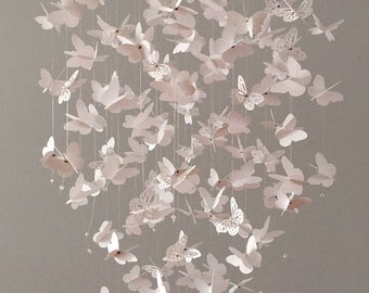 Butterfly mobile, Butterfly Chandelier Mobile, mostly solid butterflies, all white, girl room mobile,nursery mobile,baby girl mobile,baby