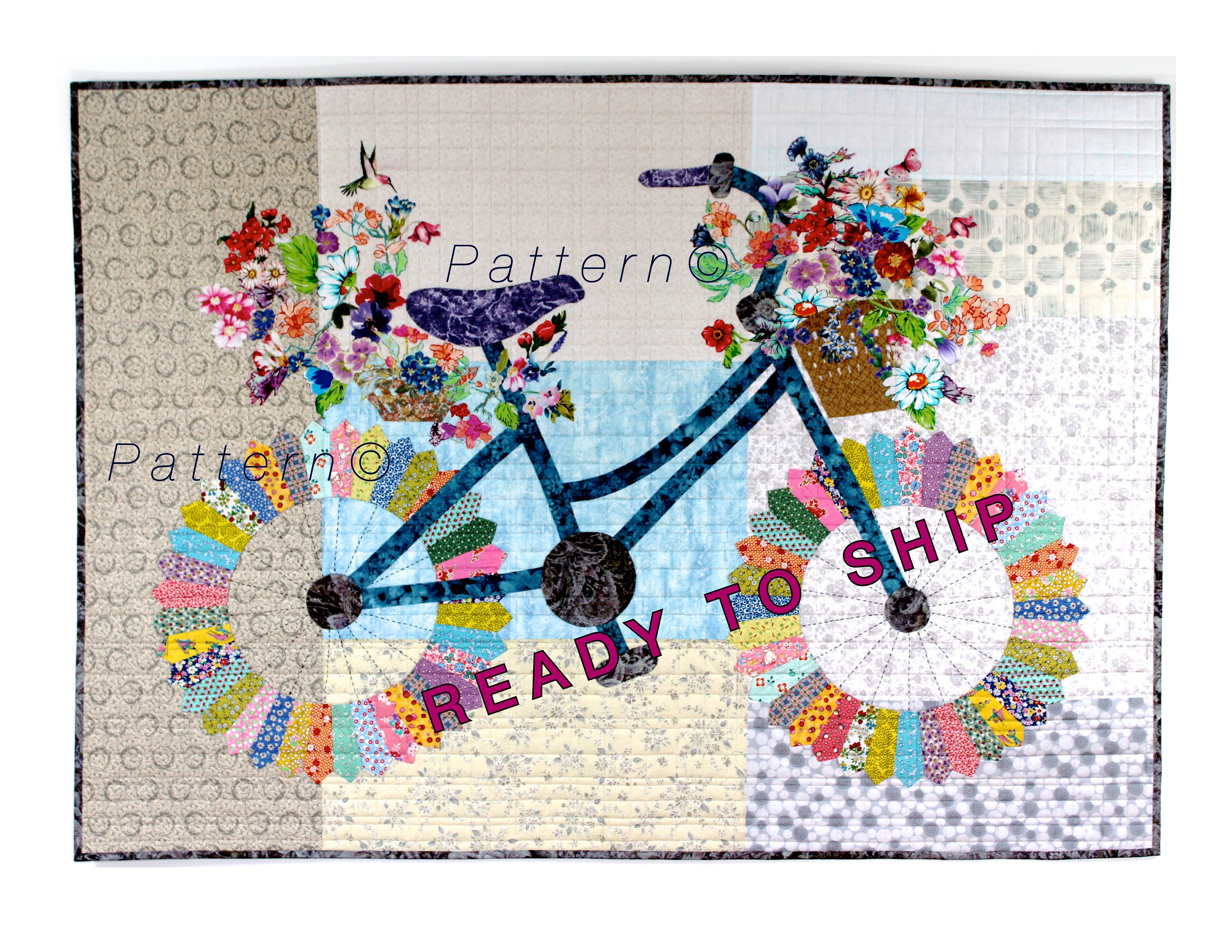 Whimsical Bicycle Art Quilt Pattern Original Design Wall Art