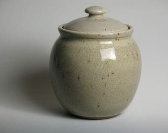 Lidded jar glazed in beige