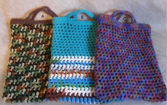 Market Tote Bags: Cameo Green, Turquoise/multi-color, Purple/pink multi-color Crochet Carry All Tote